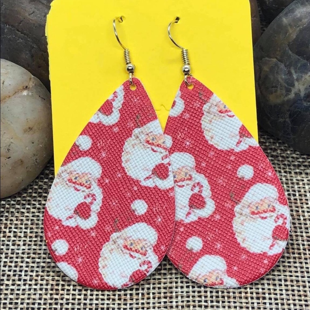 Christmas Santa Teardrop Faux Leather Earrings